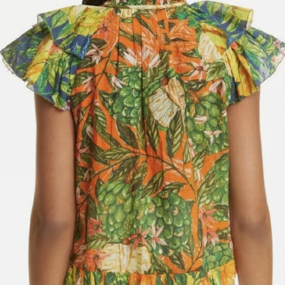FARM Rio Caipirinha Tropical Floral Multi Ruffle Sleeve Blouse XS $159 - Picture 5 of 8
